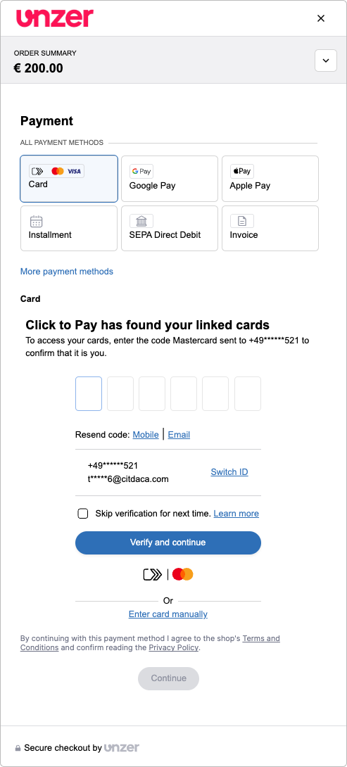 Click to Pay skip verification next time