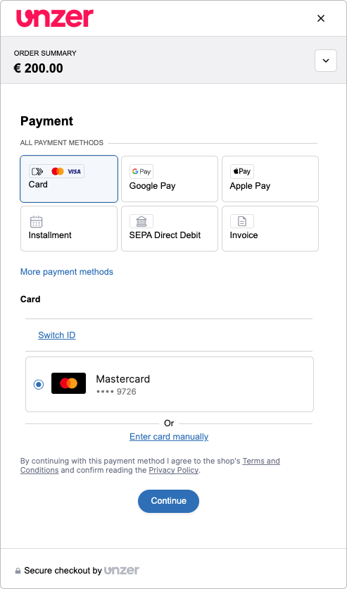 Click to Pay enter card details workflow