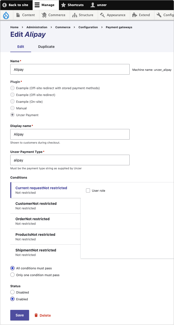 Drupal configure payment method