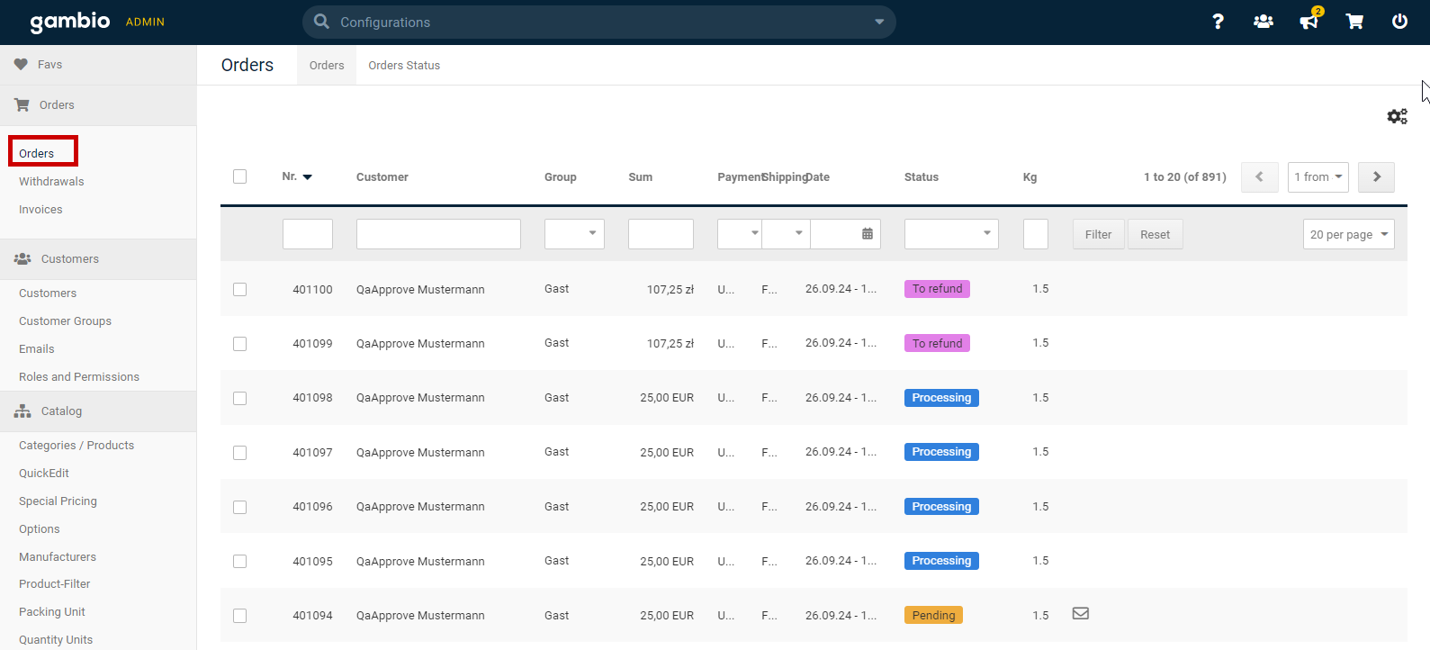 Order overview