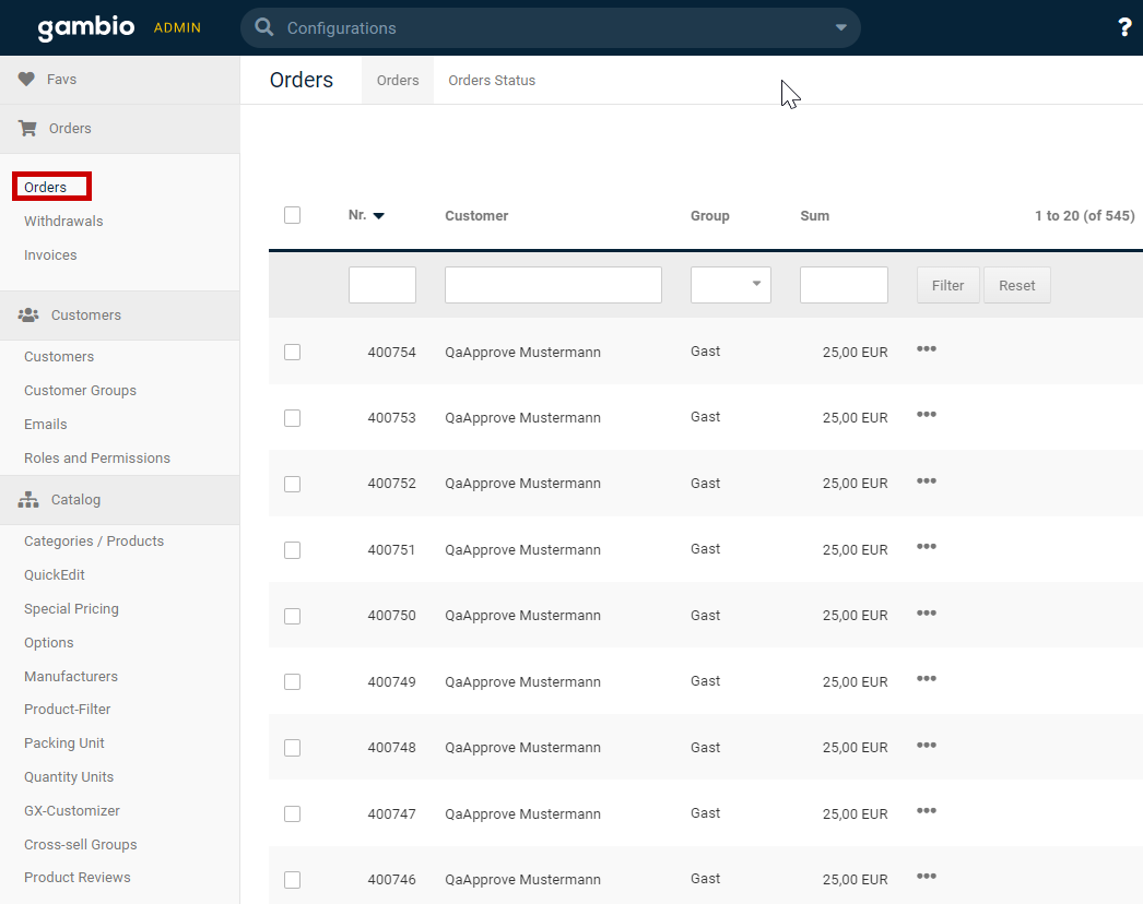 Order overview