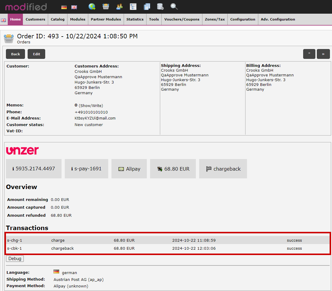 Chargeback details