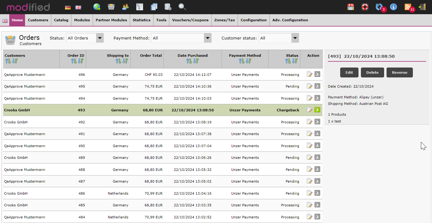 Chargeback details