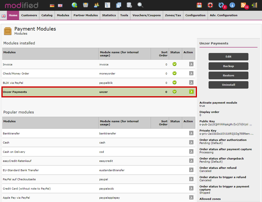 Modified eCommerce configure payment method