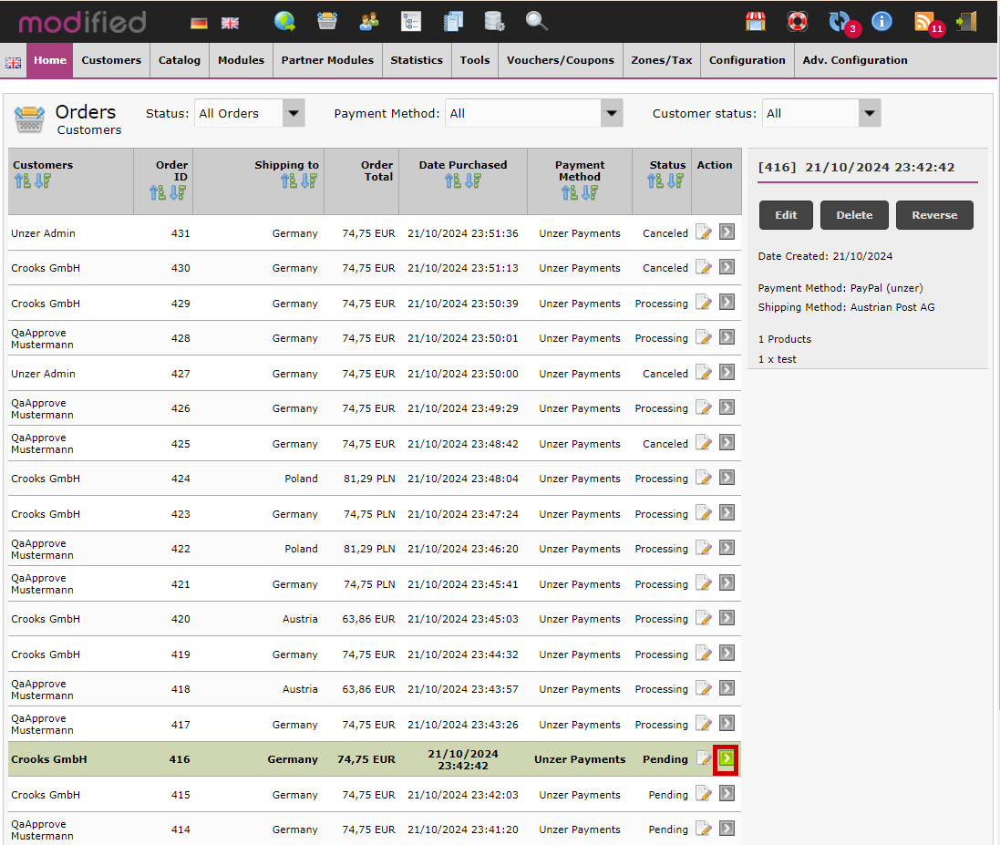 Order overview