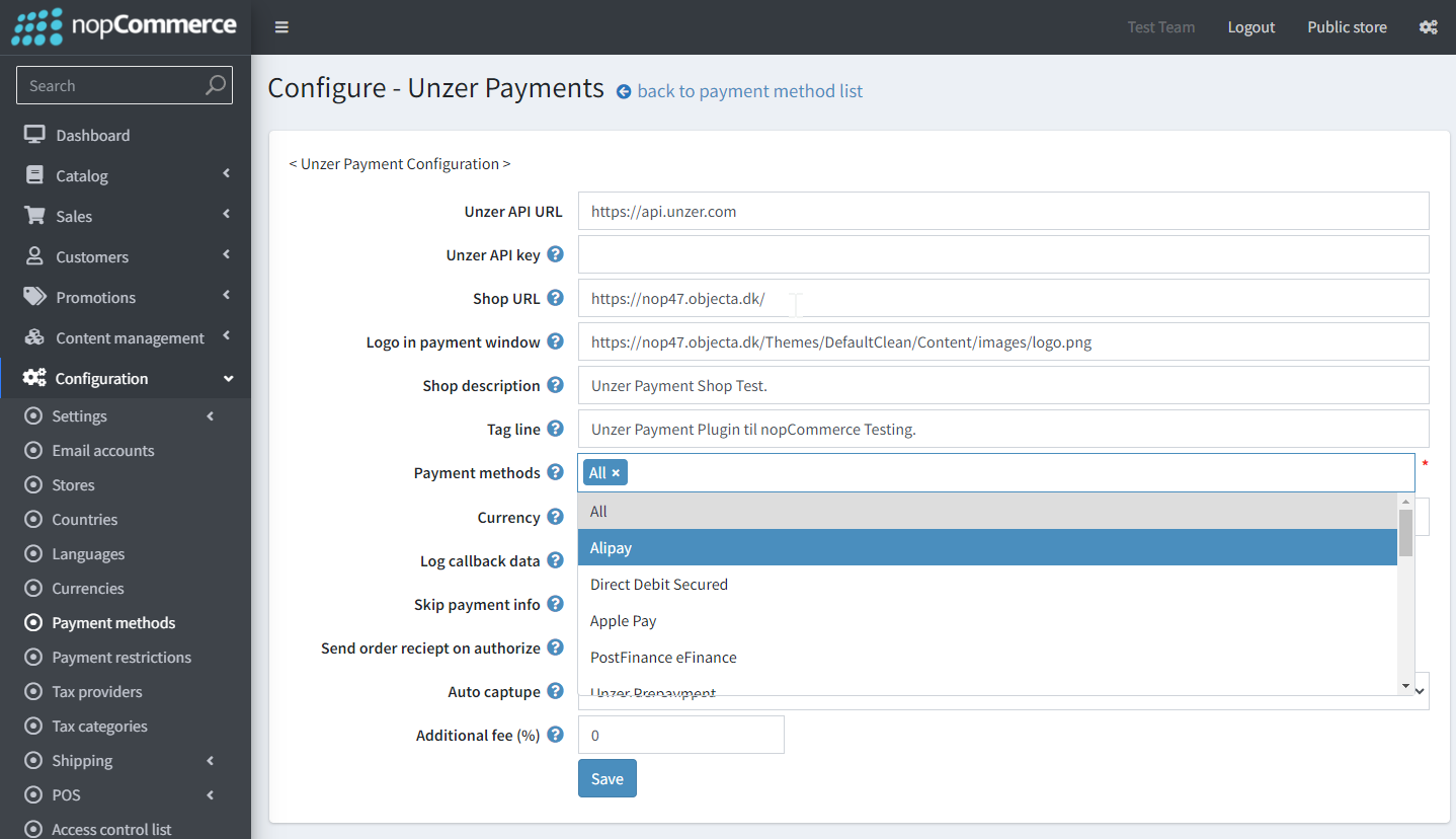 nopCommerce payment method set up