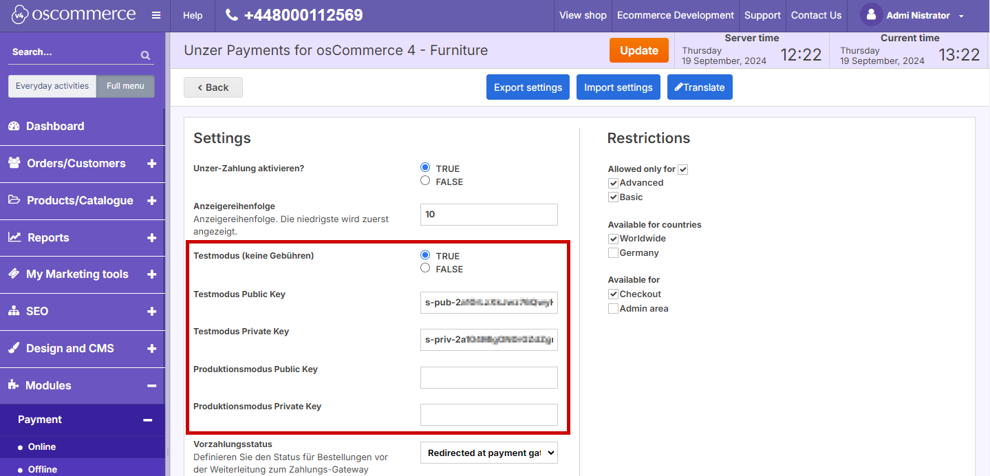 oscommerce set up key pairs