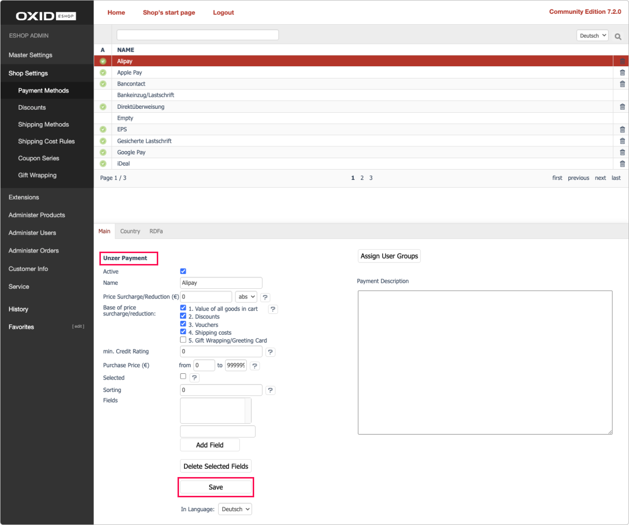 OXID 6 setup payment methods