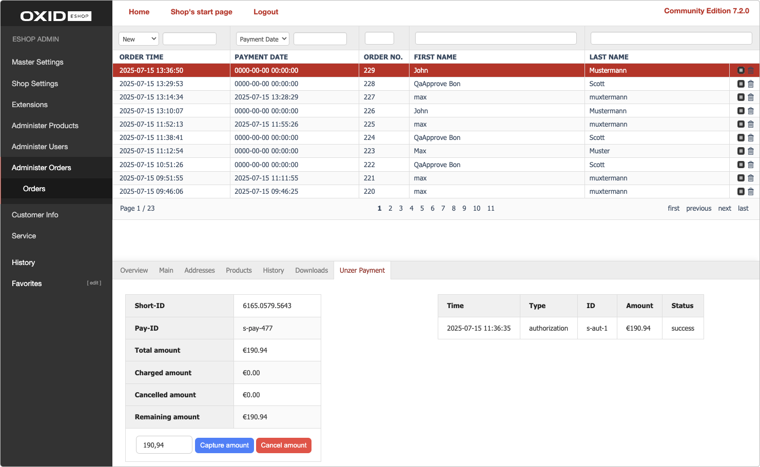 Order transactions