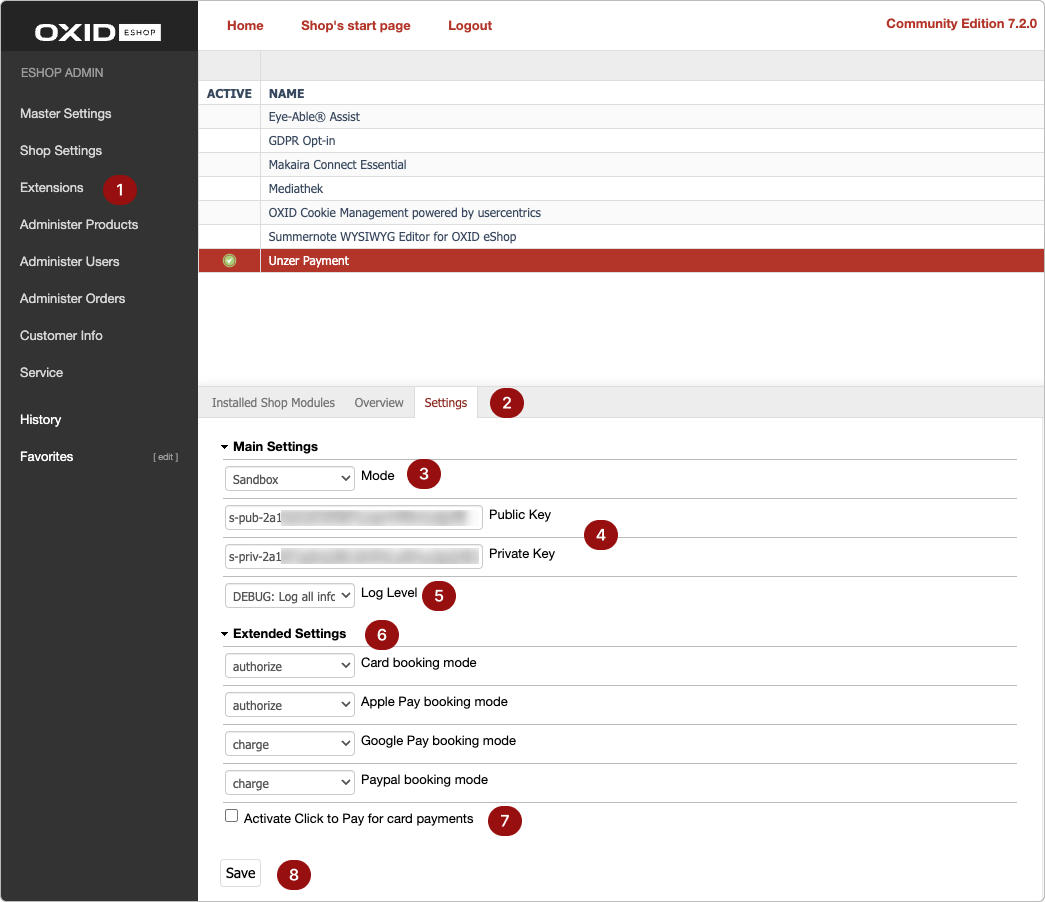 OXID 7 plugin settings