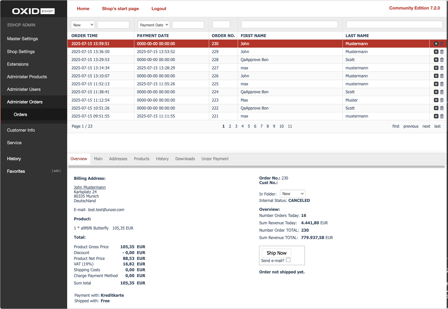 Order overview