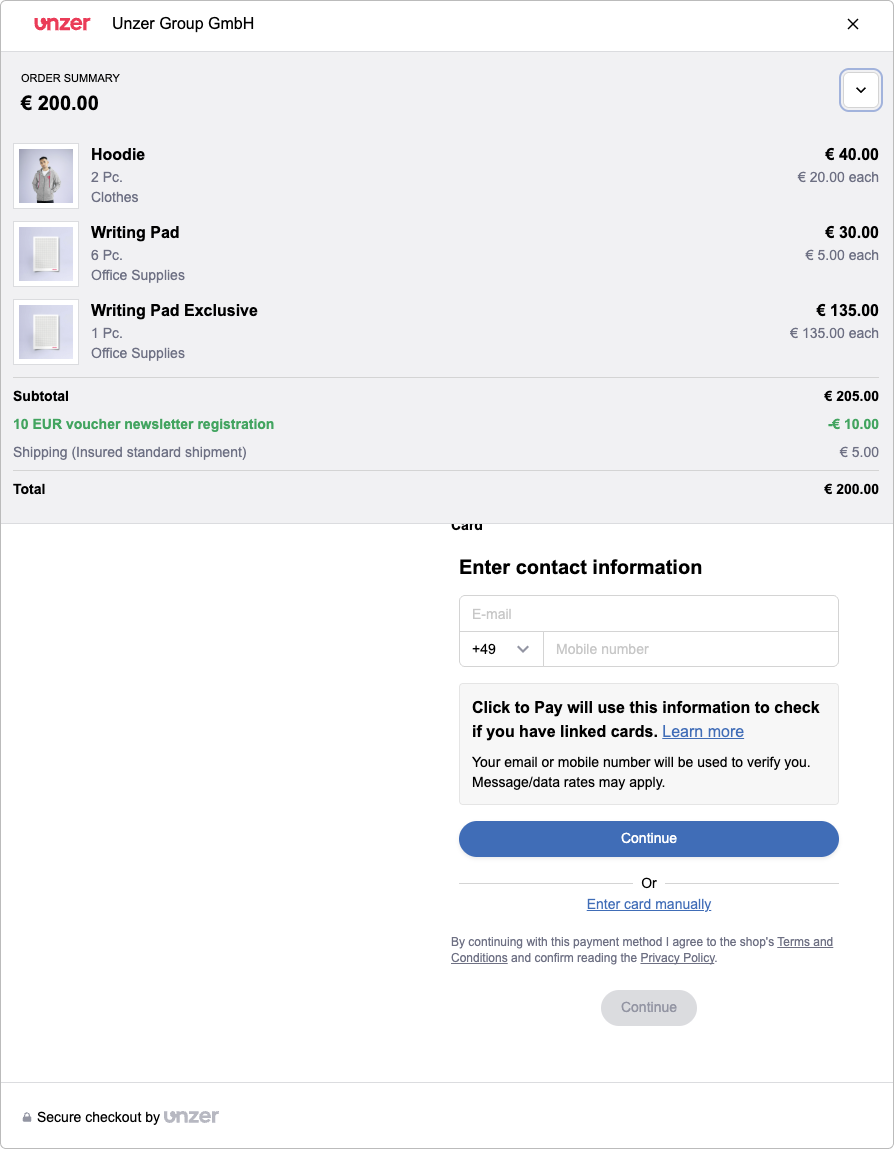 Embedded payment page