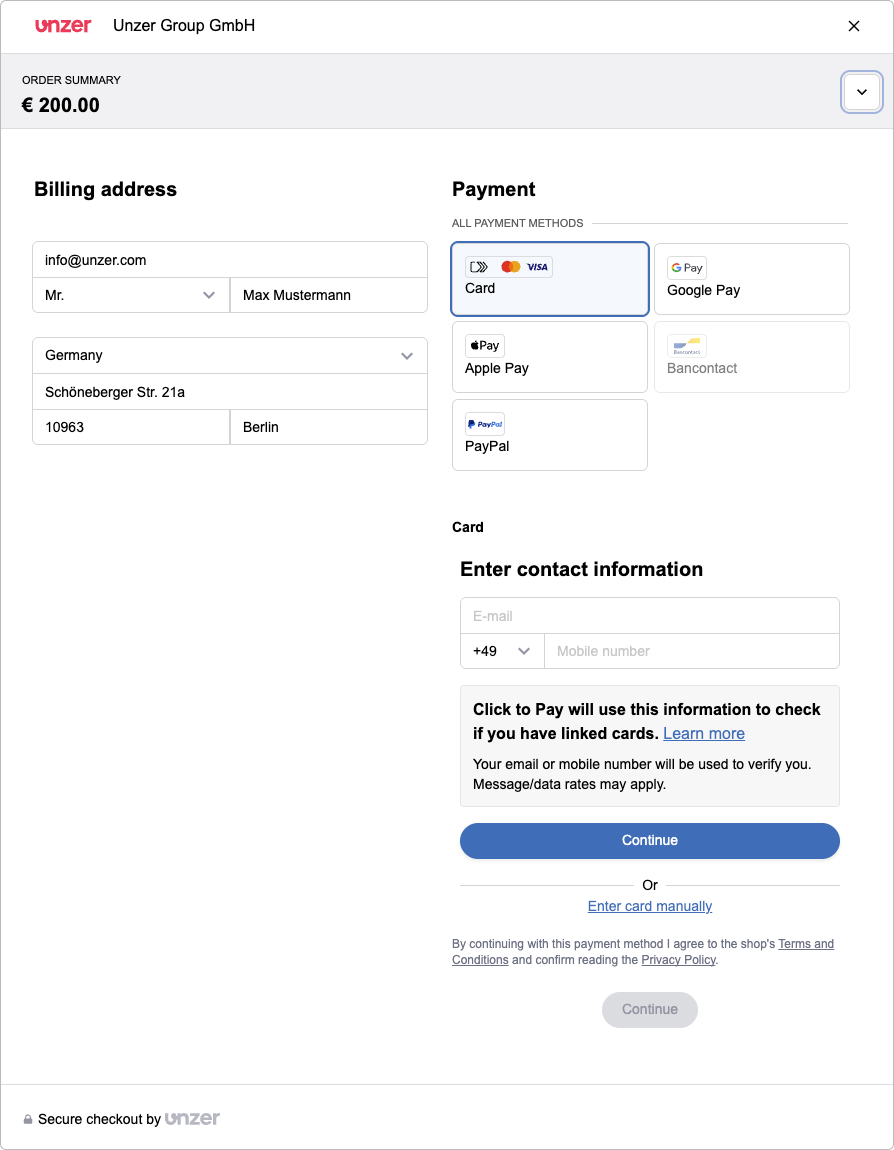 Embedded payment page
