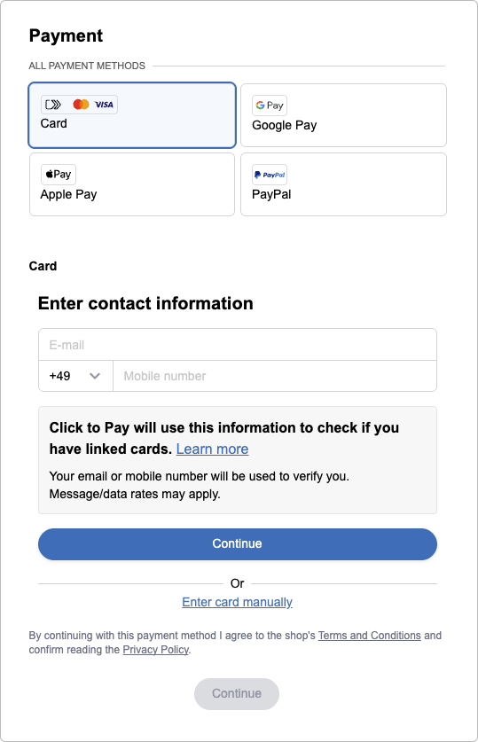Checkout type payment only`