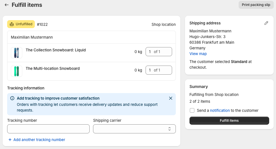 Order overview