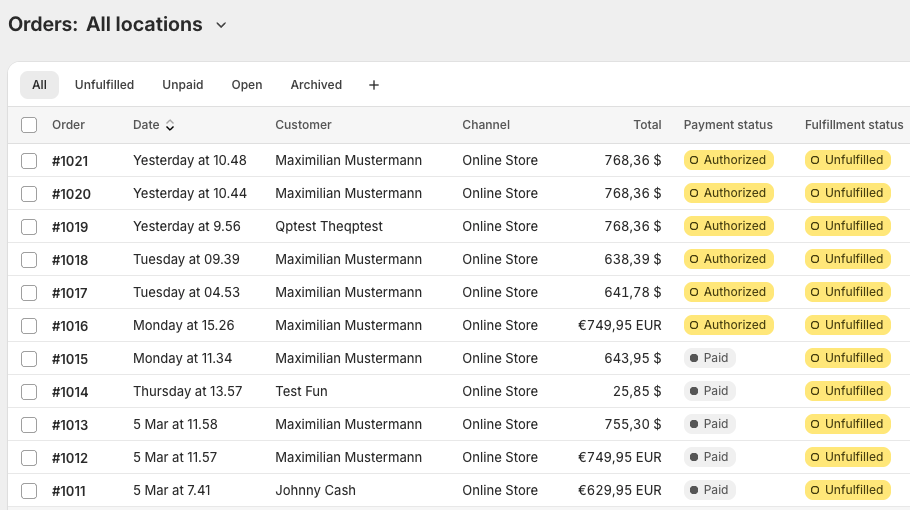 Order overview