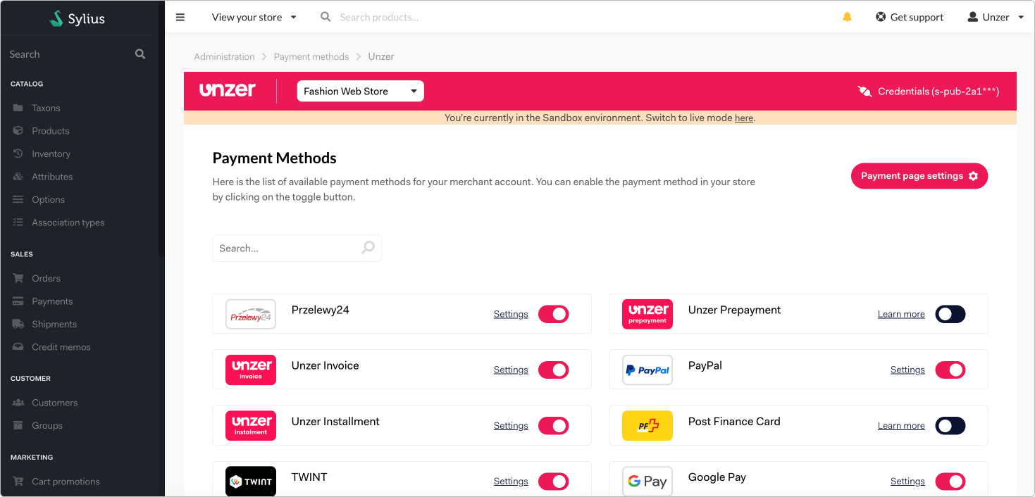 Sylius store and payment method set up