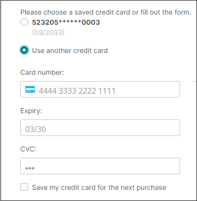Display the saved card for next purchase